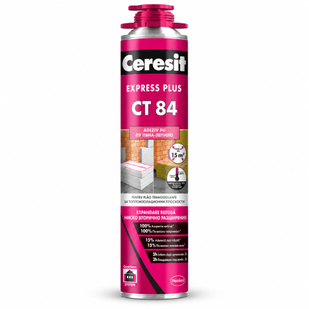 Adeziv poliuretanic pentru polistiren si vata minerala Ceresit CT 84 Express Plus, 850 ml